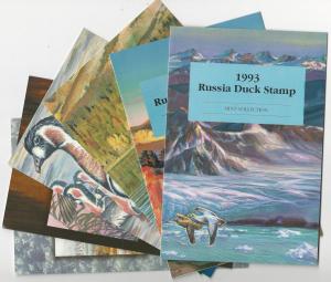 Russia, Mint, N.H., Duck Stamps, 1993-1994, 1996-1999, with Original Folders