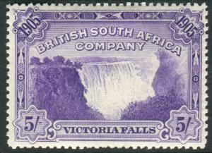 RHODESIA-1905 Victoria Falls 5/- Violet t Perf 14.  A lightly mounted mint Sg 99