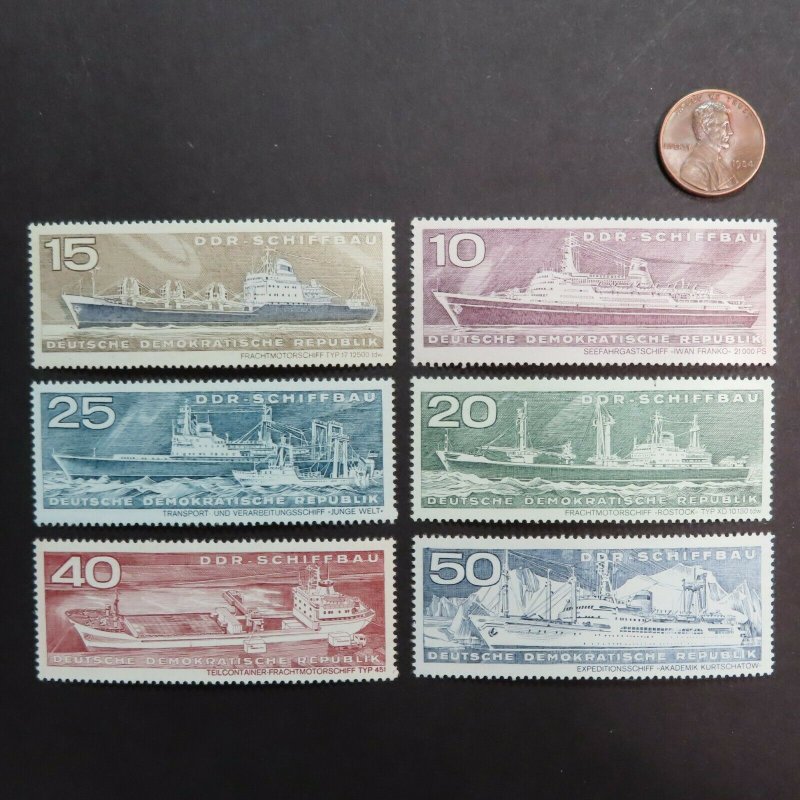 HuskyStamps ~ Germany DDR #1318-1323, set of 6, MNH, Ships, 6 pictures