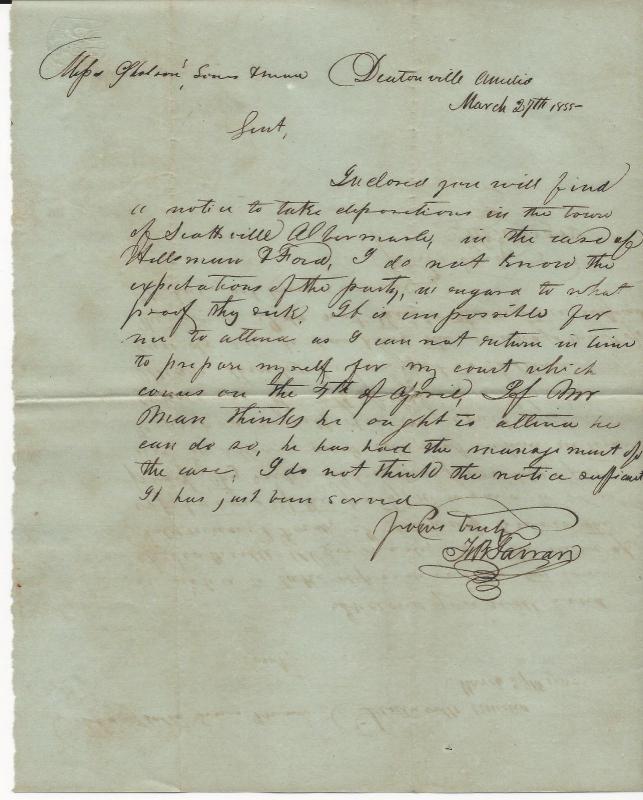 VA US STAMPLESS COVER LETTER Deatonsville DPO #5 (Pop 103) March 27, 1855