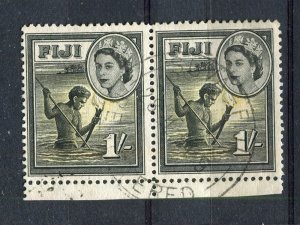 FIJI; 1950s early QEII Pictorial issue fine used 1s. MARGIN PAIR