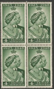 British Honduras 1948 KGVI Royal Silver Wedding Block Of 4 Stamps Unmounted Mint