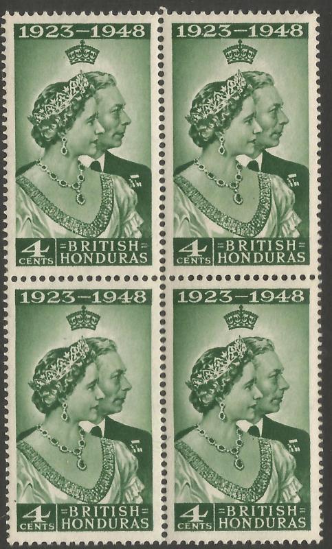 British Honduras 1948 KGVI Royal Silver Wedding Block Of 4 Stamps Unmounted Mint