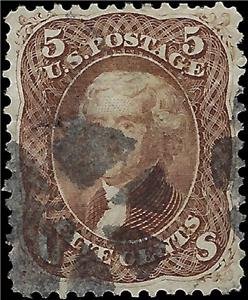 VEGAS - 1863 USA Sc# 76  - Centering! - Thin With Small Holes Left Of Head -EO18