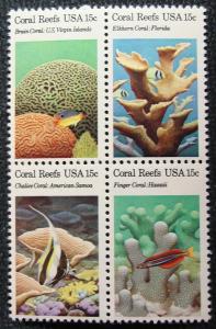 US #1827-1830 MNH Block of 4, Coral Reefs, SCV $1.25 L10