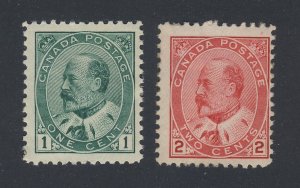 2x Canada MH Edward VII Stamp #89 -1c F/VF #90 -2c MH Fine Guide Value = $65.00