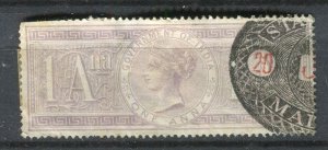 INDIA; 1870s-80s early classic QV Revenue issue fine used 1a. value