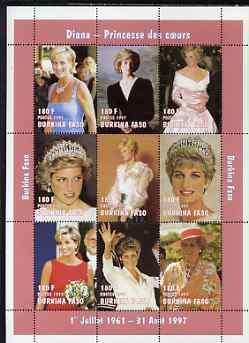 Burkina Faso 1997 Princess Diana #1 perf sheetlet contain...