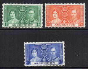 Ascension Sc 37-9  1937 Coronation Geo0rge VI stamp set mint