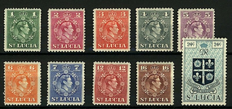 St Lucia KGVI range of issues to 24c sg146/56 (10v) Mint Stamps