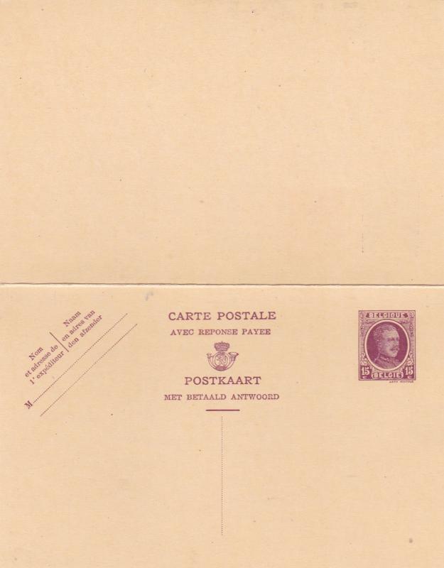  Belgium 15c King Albert Postcard plus reply Unused VGC 