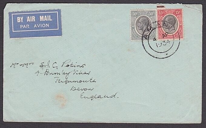 KENYA UGANDA TANGANYIKA 1934 cover to UK ex AMANI - Tanga cds on reverse...A1896