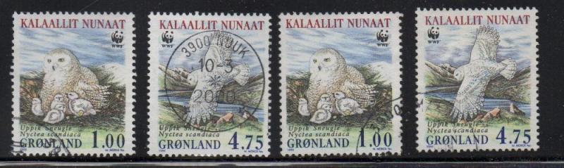 Greenland Sc 344-7 1999 WWF Snowy Owl stamp set used