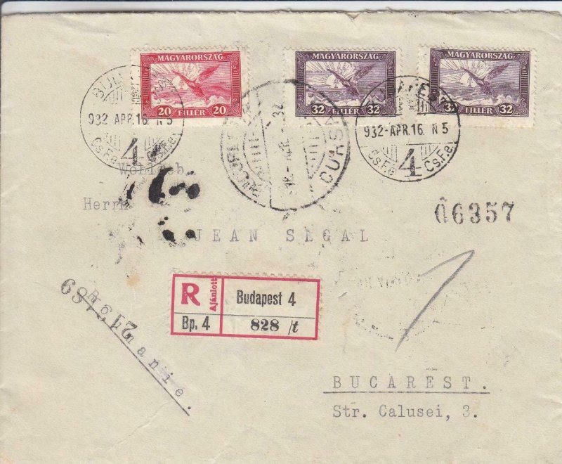 1932, Budapest, Hungary to Bucharest, Bulgaria, Registered (24278)