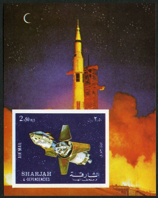 Sharjah 987 Bl.112B imperf Michel, MNH. Apollo 16, 1972.