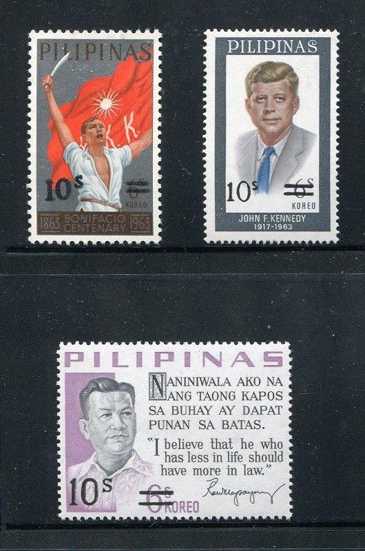 Philippines 1146-1148, MNH, Ramon Magsaysay, John F. Kennedy surcharged 1972 