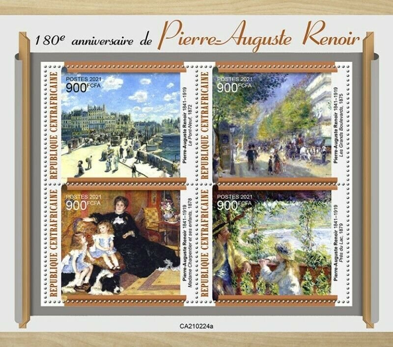 Central Africa - 2021 Pierre-Auguste Renoir - 4 Stamp Sheet - CA210224a