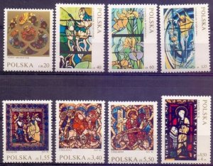 Poland 1971 MNH Stamps Scott 1832-1838+B122 Stained Glass Windows Angel Flowers