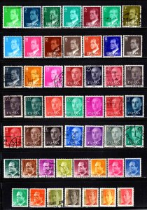 Spain ~ Group of 50 Different Stamps ~ King Juan Carlos & Franco ~ Used, MX