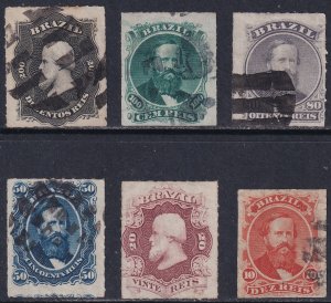 Sc# 61 / 66 Brazil 1877 rouletted Emperor Dom Pedro short used set CV $104.25