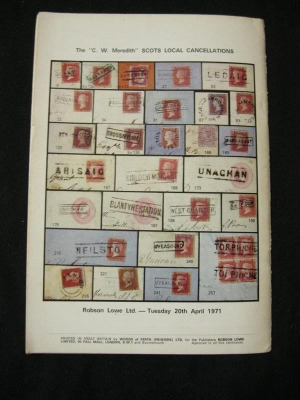 ROBSON LOWE AUCTION CATALOGUE 1971 SCOTS LOCAL CANCELLATIONS 'MEREDITH'