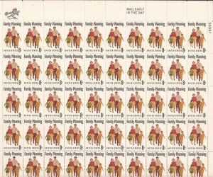 US Stamp - 1972 Family Planning - 50 Stamp Sheet - Scott #1455