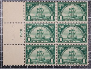 Scott 614 1 Cent Huguenot-Walloon MNH Plate Block Of 6 Left 15781 SCV $60.00