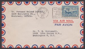 CANADA - 1947 AIR MAIL ENVELOPE TO WASHINGTON D.C. USA WITH STAMP