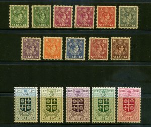 St. Lucia SC# 135-148 perf 14 135a, 136a  KGVI and Arms MVVLH