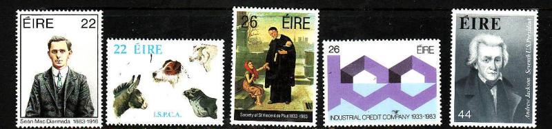 Ireland-Sc#568-72-unused NH set-Anniversaries-US President Andrew Jackson-1983-