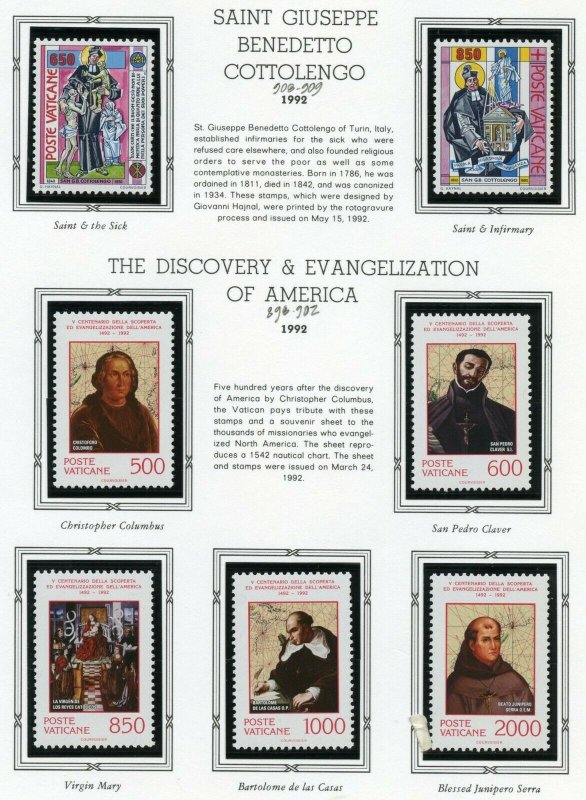 VATICAN CITY 1992  COMPLETE YEAR SET STAMPS WITH BOOKLET  MINT NH ON ALBUM PAGES