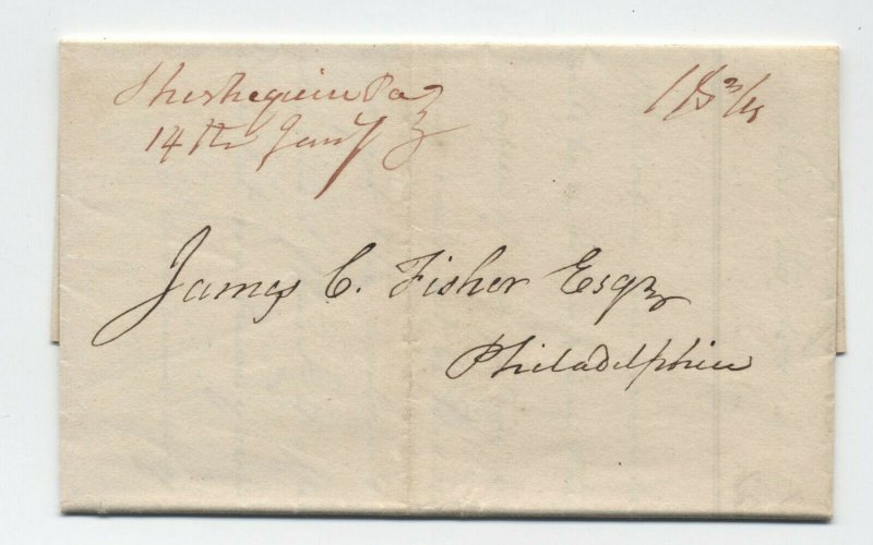 1837 Sheshequin PA manuscript stampless folded letter [S.1119]