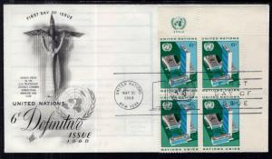 UN New York 187 Plate Block Artcraft U/A FDC