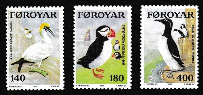 Faroe Is. Gannet Puffin Guillemot Sea Birds 3v SG#35-37 MI#36-38 SC#36-38