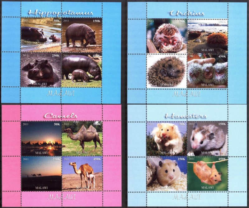 Malawi 2011 Hedgehogs Hippopotamus Mouses Camels 4 sh. MNH Cinderella {s010}