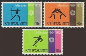 Cyprus 383-385,MNH.Mi 377-379. Olympics Munich-1972. Archery, Wrestling, Soccer.