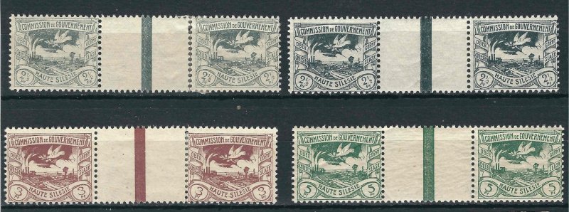 Upper Silesia Mi ZW 13a, 13c, 14a, 15a Gutter Pair MLH F/VF 1922 MCV €13