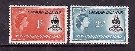 Cayman Is.-Sc#151-2- id2-unused hinged set-QEII-New Constitution-1959-