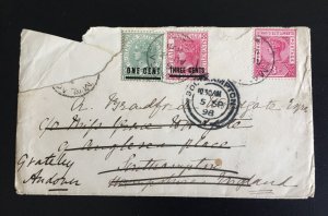 1898 Malaya Malacca Straits Settlements 3V QV cover to Andover Southampton M4492