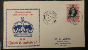 1953 Castries St Lucia QE 2 Coronation First Day Cover Queen Elizabeth FDC To UK