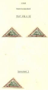 LIBERIA #162v, 3¢ on 10¢ TRIANGLE Study of varieties incl. one unlisted, VF