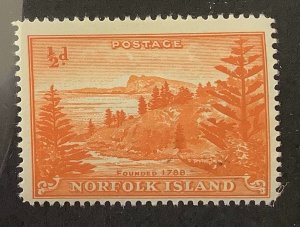 Norfolk Island 1947 Scott 1 MH  - ½p, Landscape,  View of Ball Bay