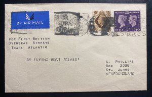 1942 England Airmail First Wartime Trans Atlantic Flight Cover to Newfoundland