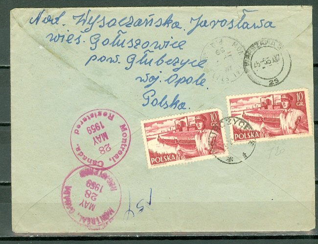 POLAND 1955 NICE REGISTERED AIR COVER TO CANADA