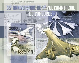 TOGO - 2011 - Concorde, 1st Commercial Flight-Perf Souv Sheet -Mint Never Hinged