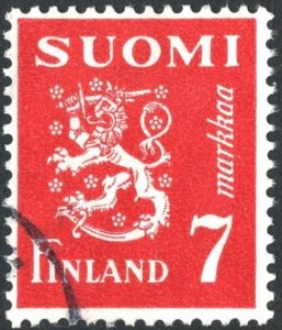 Finland SC#260 7 mk Coat of Arms: Hammarsten-Jansson Design (1947) Used