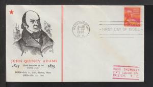 US 811 John Quincy Adams 1938 Linprint Typed FDC