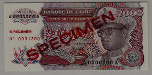 Zaire P-36 unc. banknote/ Specimen/ no.1390