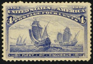 233, Unused VF (Regummed) 4¢ Columbus Issue CV $55.00