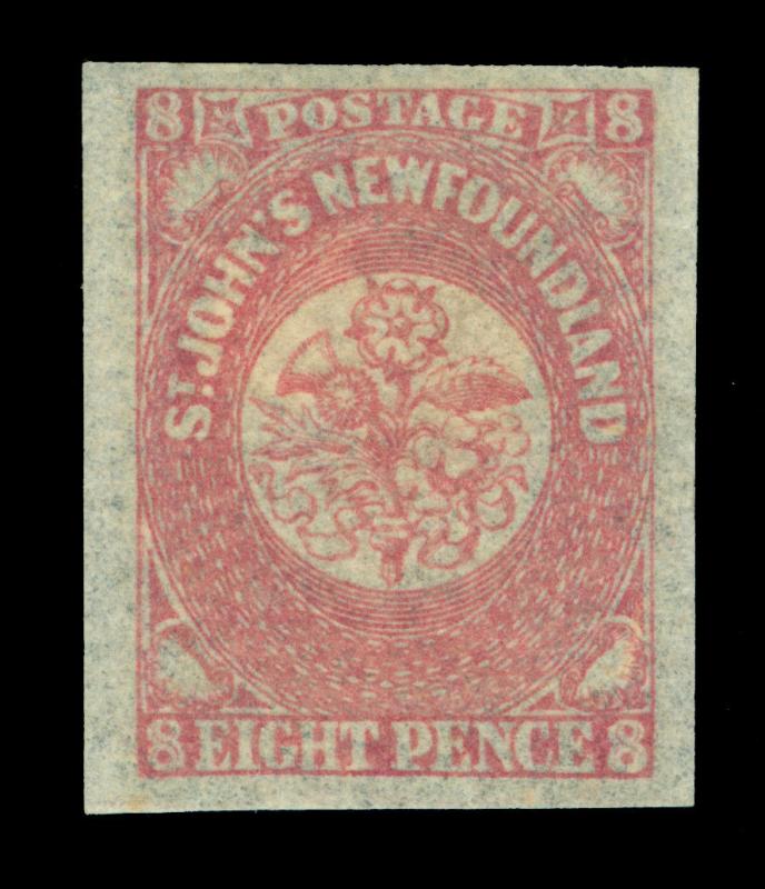 NEWFOUNDLAND  1861 Rose, Thistle and Shamrock  8p rose  Sc# 22  mint MH